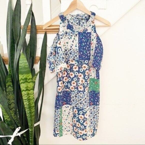 zara patchwork floral mini dress off shoulder  S - Picture 1 of 6